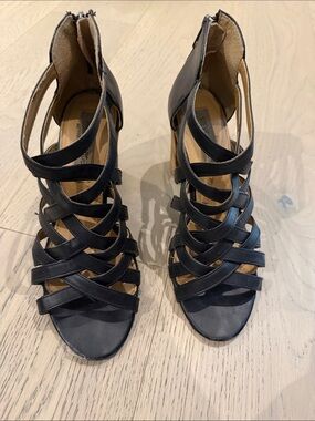 Steve Madden Black Strappy Woven Heeled Sandals